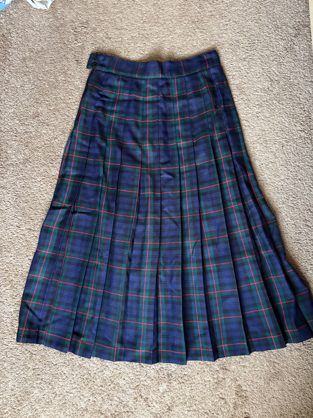 Vintage Blue and Green Tartan Plaid Midi Skirt